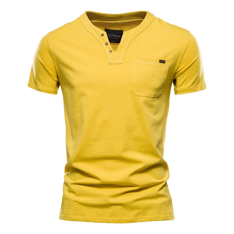 2021 Verão Top Qualidade Camiseta Algodão Masculina Cor Sólida Design Gola V Camiseta Casual Clássica Roupa Masculina Blusas Camiseta Masculina