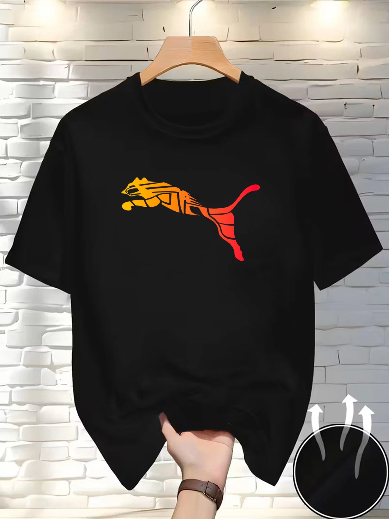 Camiseta Masculina Estampa Leopardo Raposa Gola Redonda Casual Estilo Y2K Fitness Esportiva