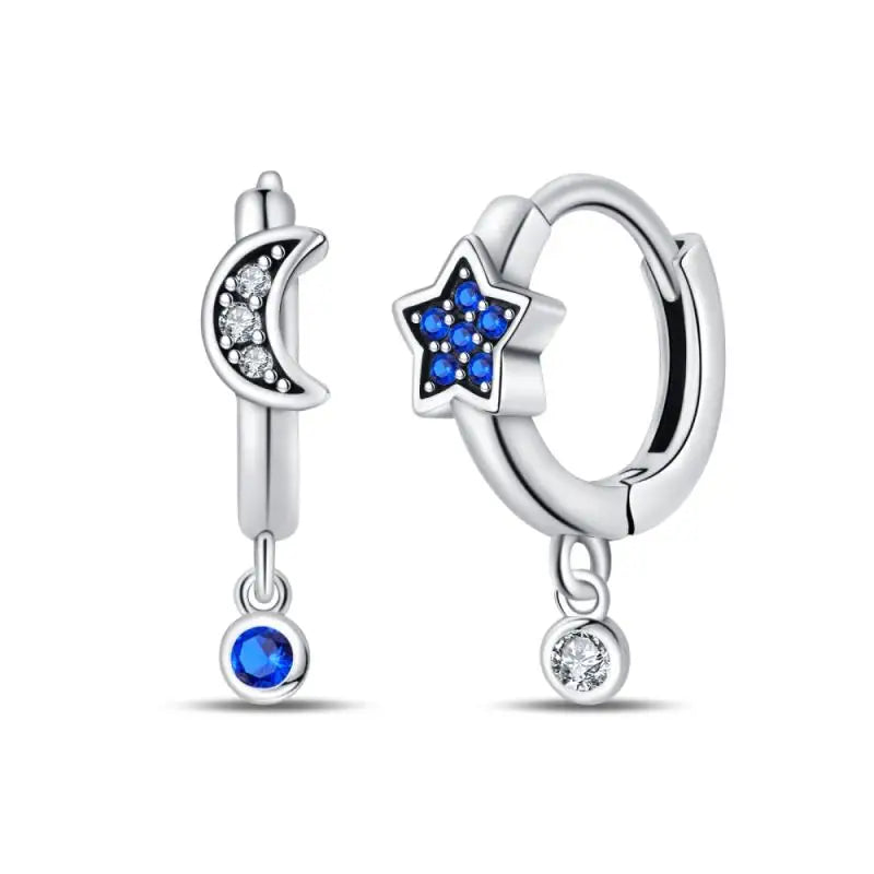 925 Sterling Silver Moon Universe Starry Sky Series Charm Earrings Women Blue Shiny Zircon Daily Wear Jewelry