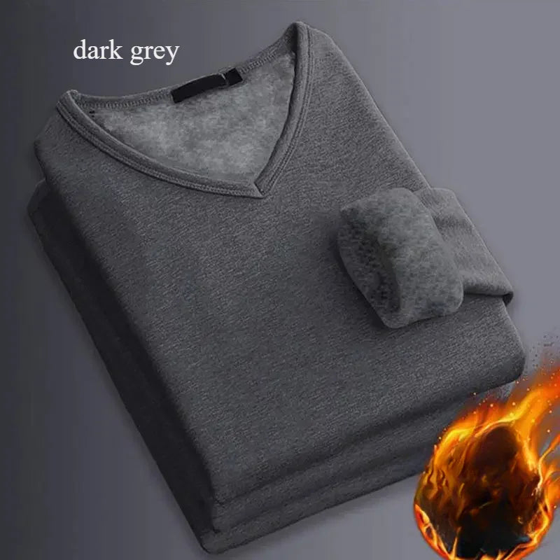 Winter Men's Long-sleeved Thermal Underwear Plus Velvet Padded T-shirt Round Neck Slim Bottoming Shirt Mens Underwear