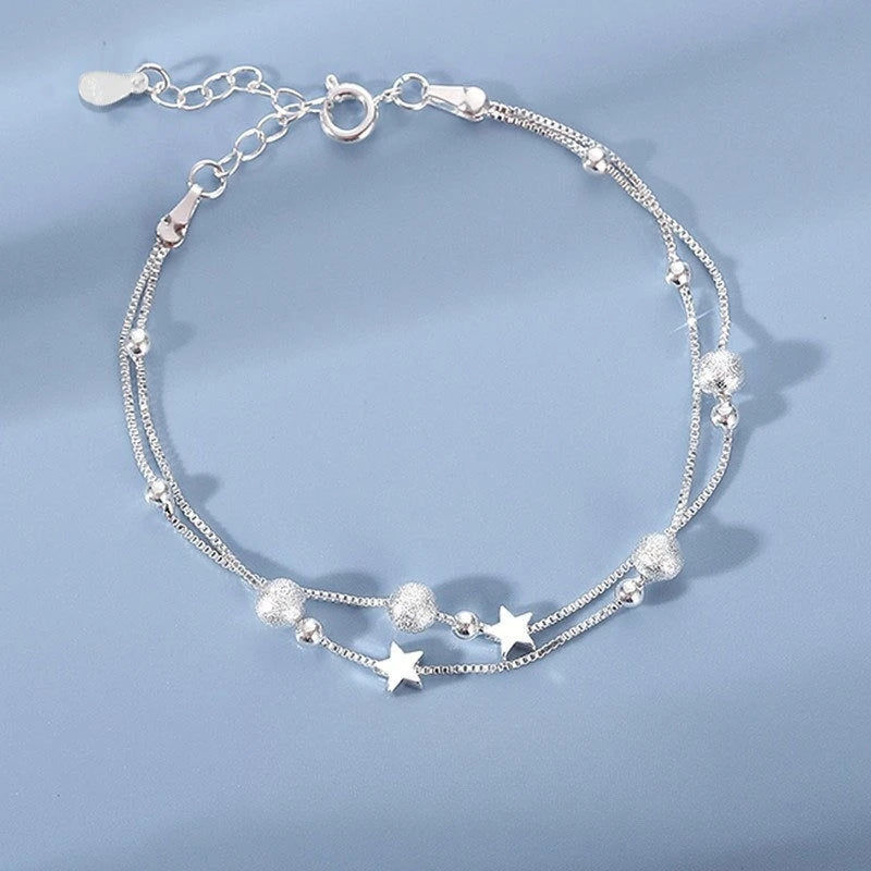 6 Pulseiras Femininas e Infantis de Strass em Prata Esterlina 925, Luxuosas, Estilo Coreano, Charmosas com Céu Estrelado Brilhante, Joias para Festa
