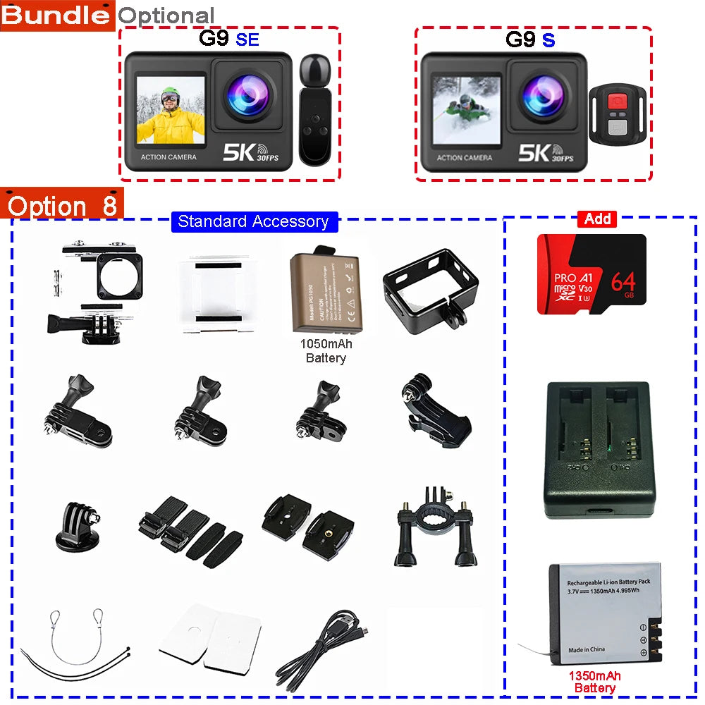 Action Camera 5K - 4K60FPS 50MP - 2.0 Touch EIS