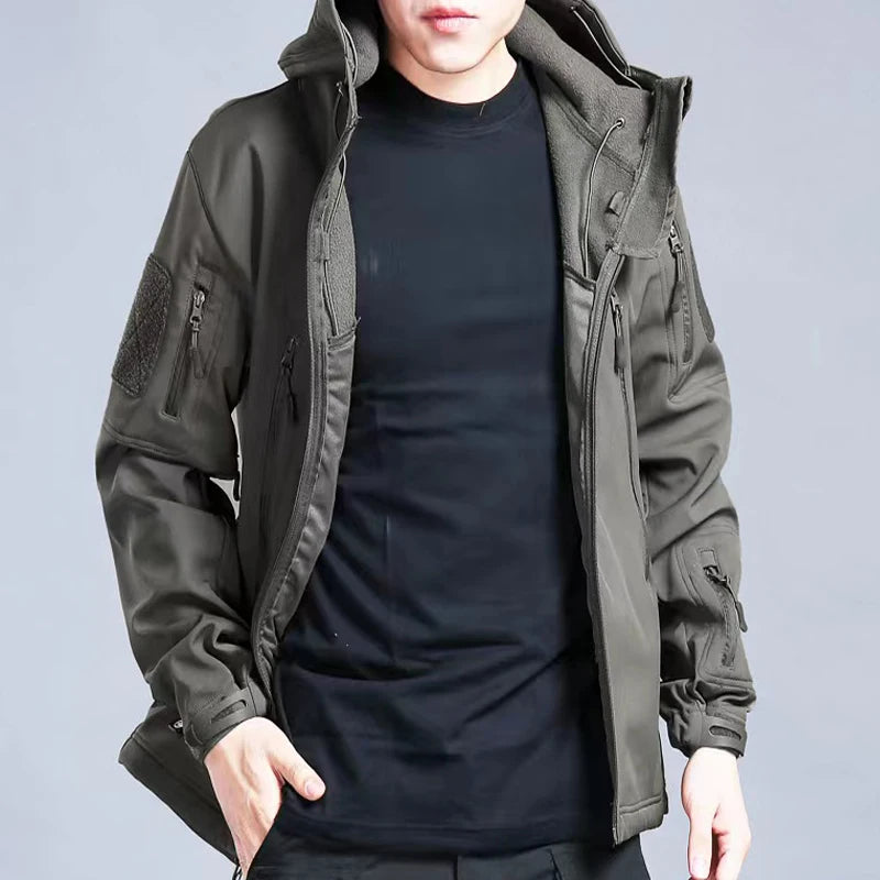 Jaquetas Masculinas de Softshell com Forro Polar para Inverno Outono, Corta-Vento, para Pesca ao Ar Livre, Caminhada, Caça, Térmicas, Acampamento, Casacos Cargo Quentes M-5XL