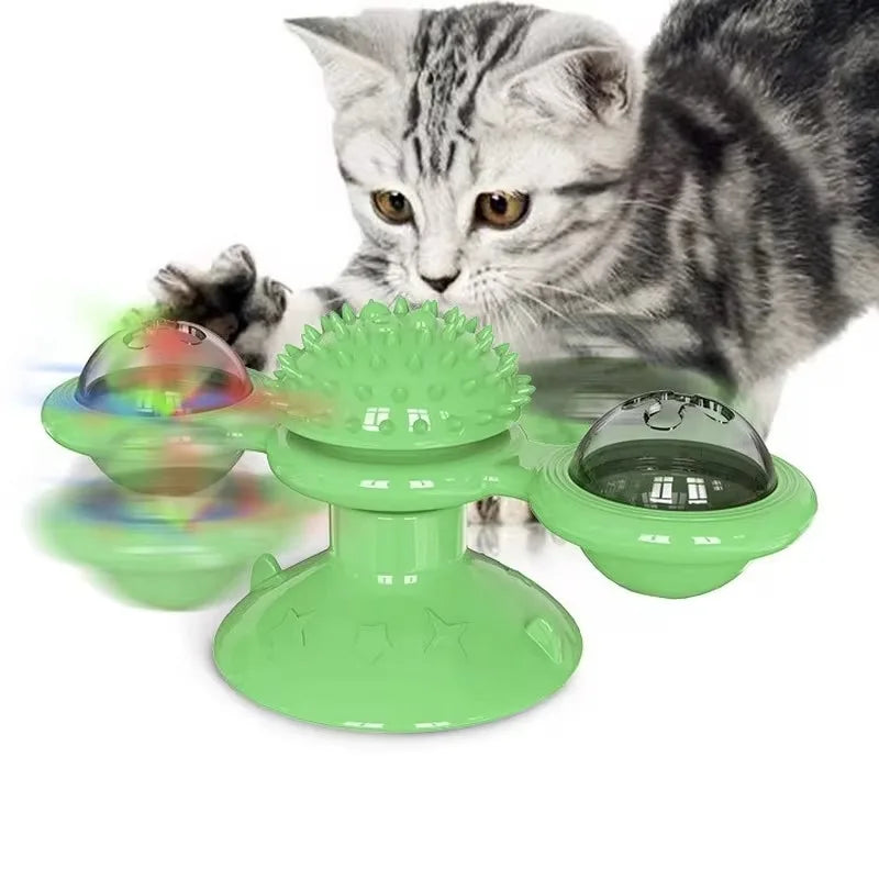 Brinquedo de Gato Moinho de Vento Brinquedos Interativos para Animais de Estimação para Gatos Quebra-Cabeça Jogo de Gato com Plataforma Giratória para Gatinhos Escovar Dentes Suprimentos para Animais de Estimação