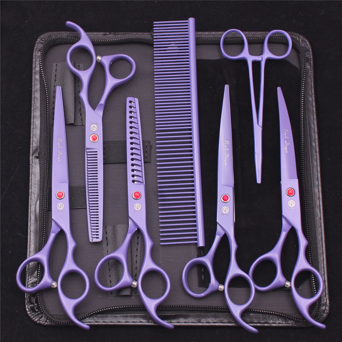 Tesouras de Tosa para Animais de Estimação Purple Dragon Japão Aço Inoxidável Rosa Curva para Cães Tesouras de Desbaste para Cães Tesouras Chunker Z3003