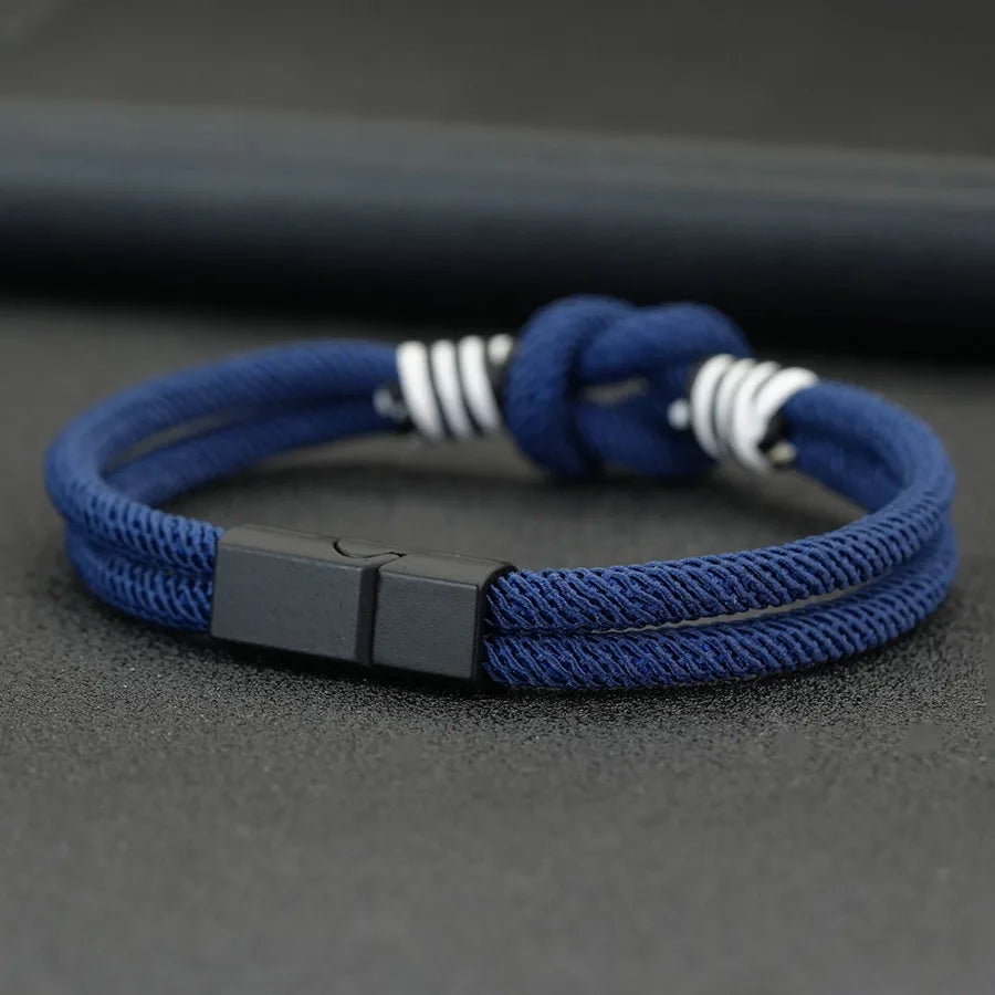 Pulseira de Corda Estilosa Masculina 4 Cores Disponíveis Grau A Cordão 4mm Amuleto Bracelete Fivela Magnética Destacável Acessórios Casuais Masculinos