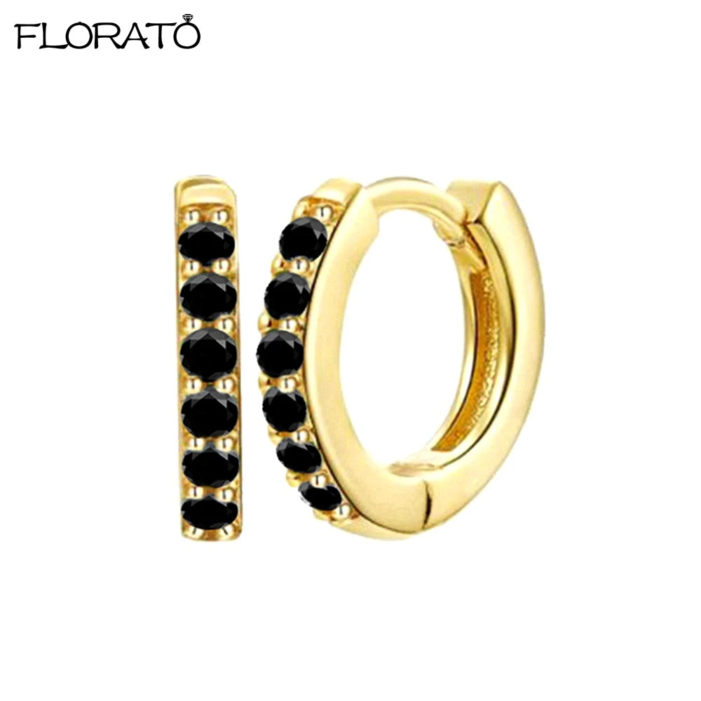 925 Silver Needle Crystal 9mm Small Hoop Earrings for Women Minimal Huggie Earrings Colorful Zircon Piercing Earrings Jewelry