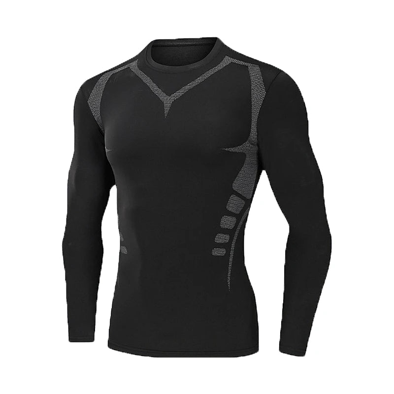 Uma peça de blusa masculina justa de manga comprida, fina, de secagem rápida e alta elasticidade para fitness, adequada para esportes de primavera e verão