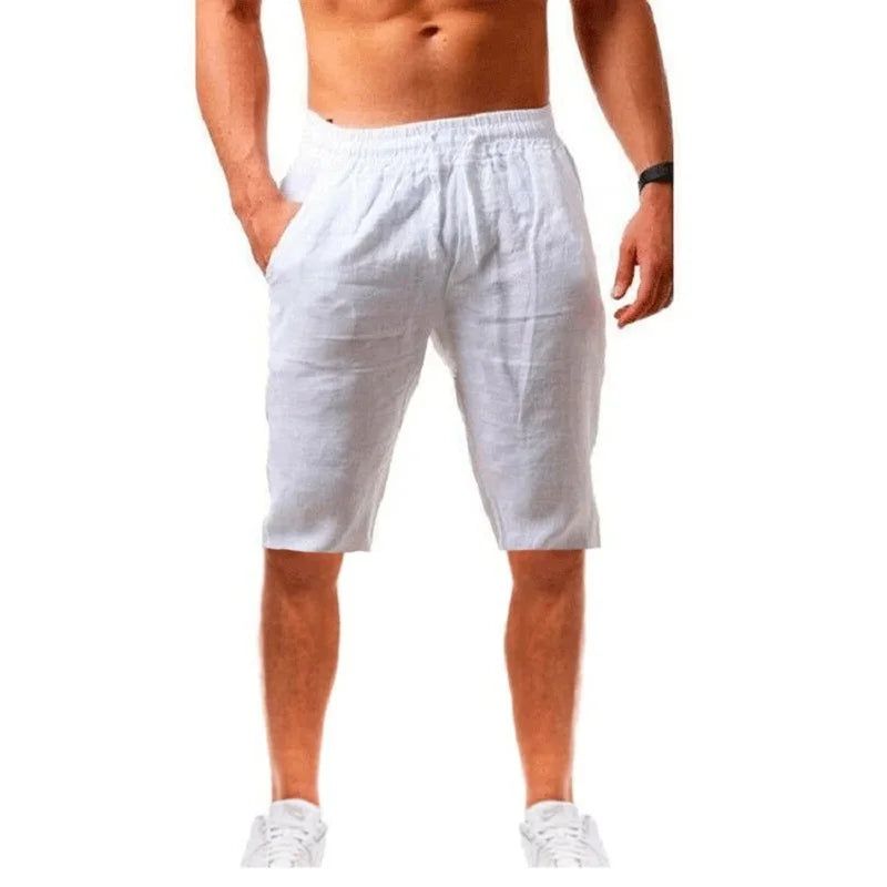 Novos Shorts Masculinos de Algodão e Linho Calças Masculinas de Verão Respiráveis ​​Cor Sólida Calças de Linho Fitness Streetwear P-3G