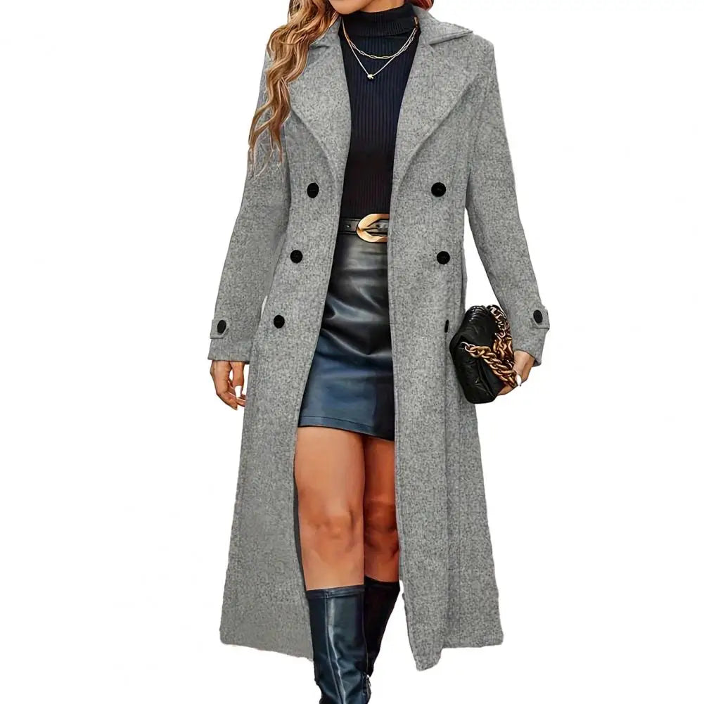 2025 Jaqueta Feminina de Lã Estilo Longo Sobretudo Feminino de Lã Moda Outono Inverno Casaco de Lã Quente Abotoamento Duplo Casaco Feminino