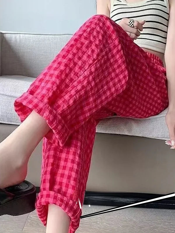 Calça Feminina Pantalona de Algodão Fina para o Verão Nova Roupa de Dormir Casual Solta Estilo Preguiçoso BF Corte Reto Caimento Solto Cintura Alta