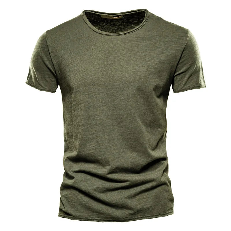 Camiseta Masculina 100% Algodão Casual Macia Fitness Verão Fina Camisetas Masculinas Roupa de Casa Gola O Manga Curta Lisa Camiseta para Homens