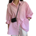 Camisa Feminina Coreana Protetor Solar Manga Longa Verão Feminina Solta Casual Xadrez Gola Virada Abotoamento Simples