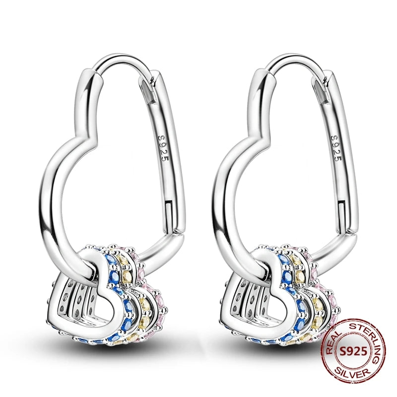 Love Heart Earrings 925 Sterling Silver Original Shining Zircon Heart Hoop Earrings For Women Wedding Anniversary Jewelry Gift