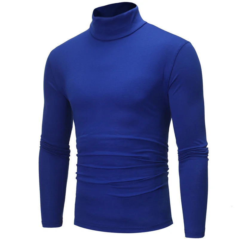 Camisa Masculina Nova Camiseta Básica Slim Fit Gola Alta de Poliéster Pulôver Gola Rolê Suéter Tops Camisa Masculina Primavera Outono