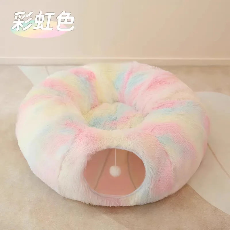 Foldable Fluffy Cat Bed Tunnel Toy for Winter Pet Supplies Cat Drilling Playhouse with Storage Home & Garden Cat Supplies