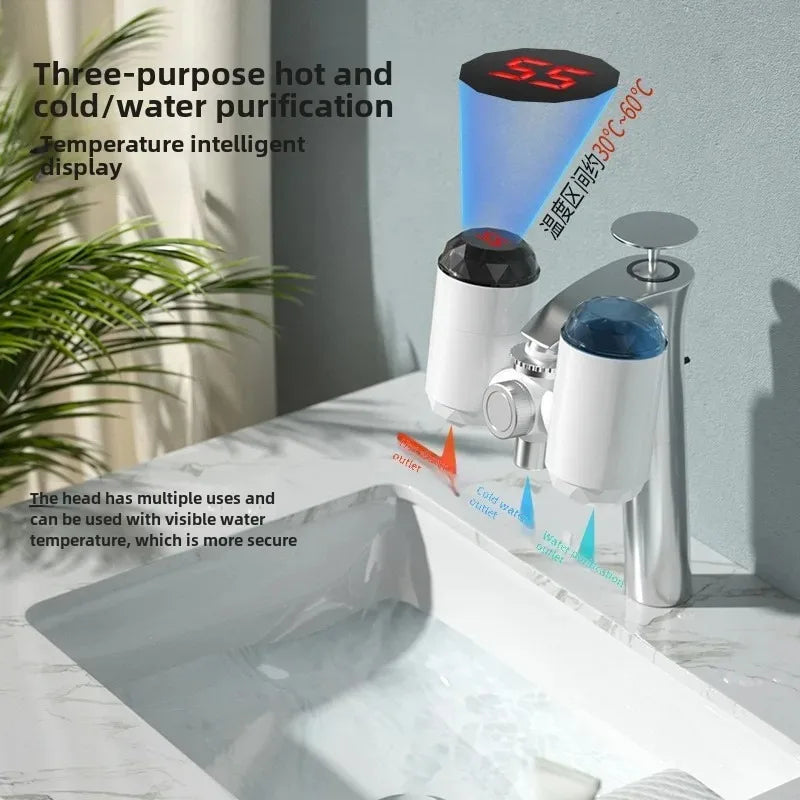 Torneira de Aquecimento 220V/110V 3000W Mini Aquecedor Elétrico Instantâneo de Água para Torneira Cozinha Banheiro Água Quente Display Digital