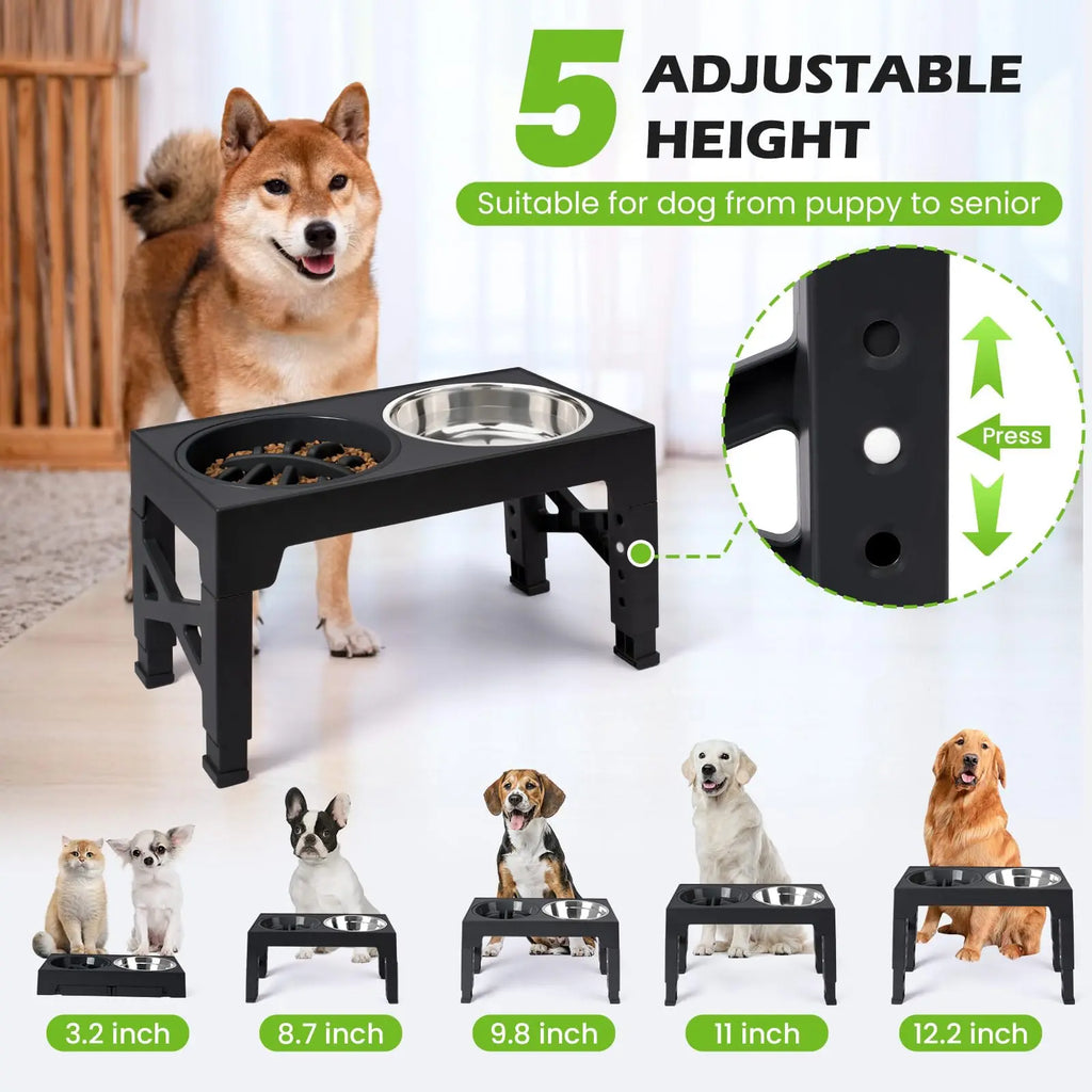 Tigelas Elevadas para Cães com Suporte Ajustável e Tigelas Duplas de Aço Inoxidável para Comida e Água para Cães Pequenos, Médios e Grandes