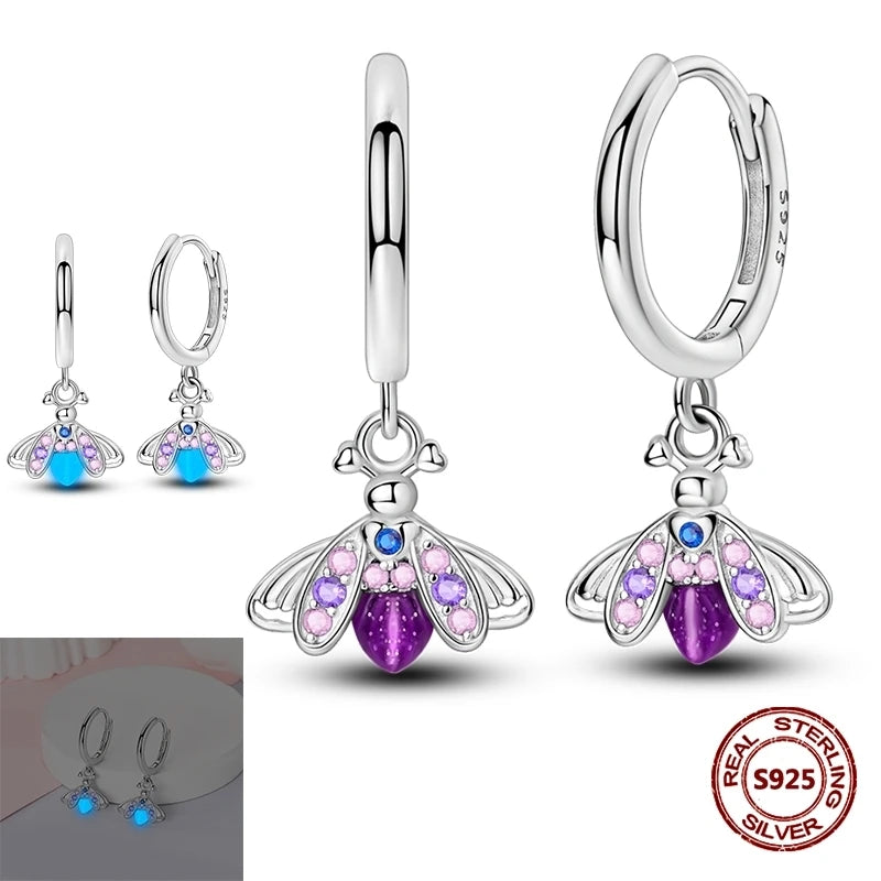 Lucky Clover Earrings 925 Silver Original Zircon Butterfly Dragonfly Chameleons Bee Flower Earrings For Women Jewelry Gift