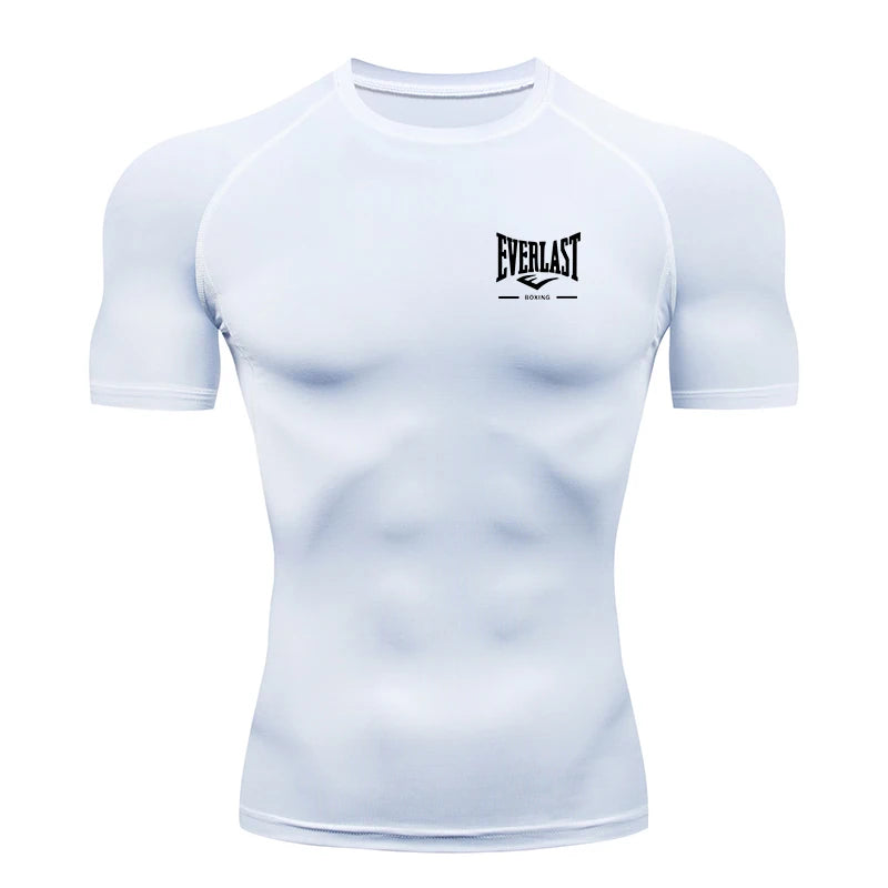 Camiseta de Compressão Masculina para Corrida Manga Curta Treino de Academia Fitness Jogging Esportiva