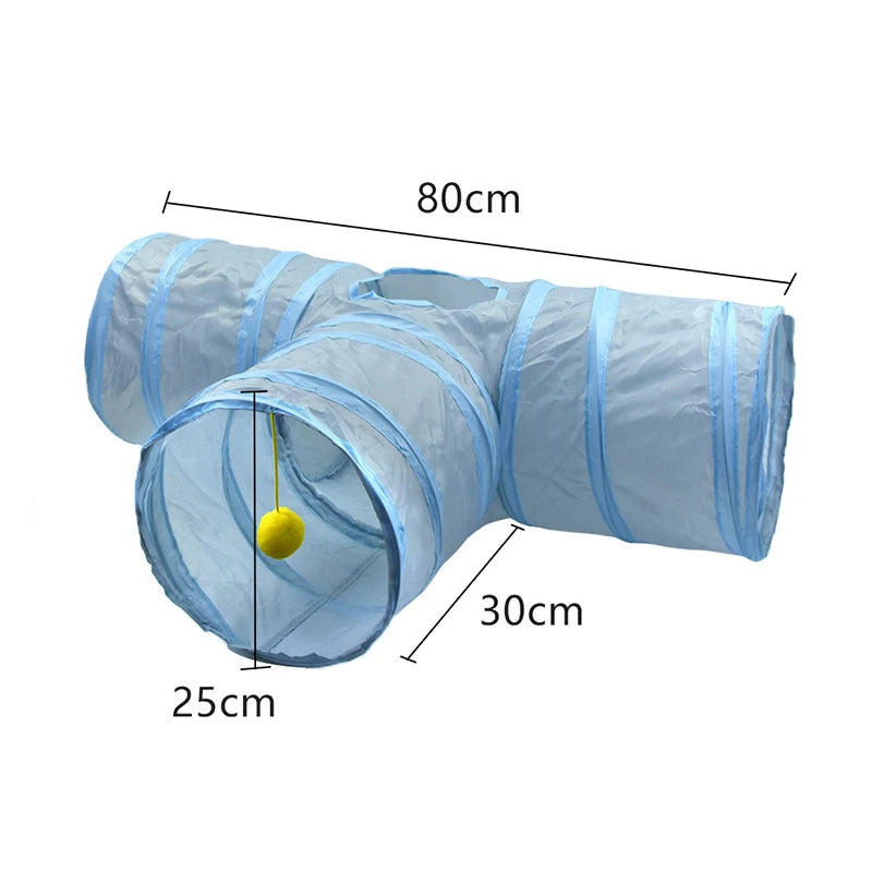 Túnel Tubo Dobrável para Gatos de Estimação 3 Vias Cinza Brinquedo Túnel para Gatinhos com Buraco de Espreitar Brinquedo Interativo de Treinamento para Animais de Estimação