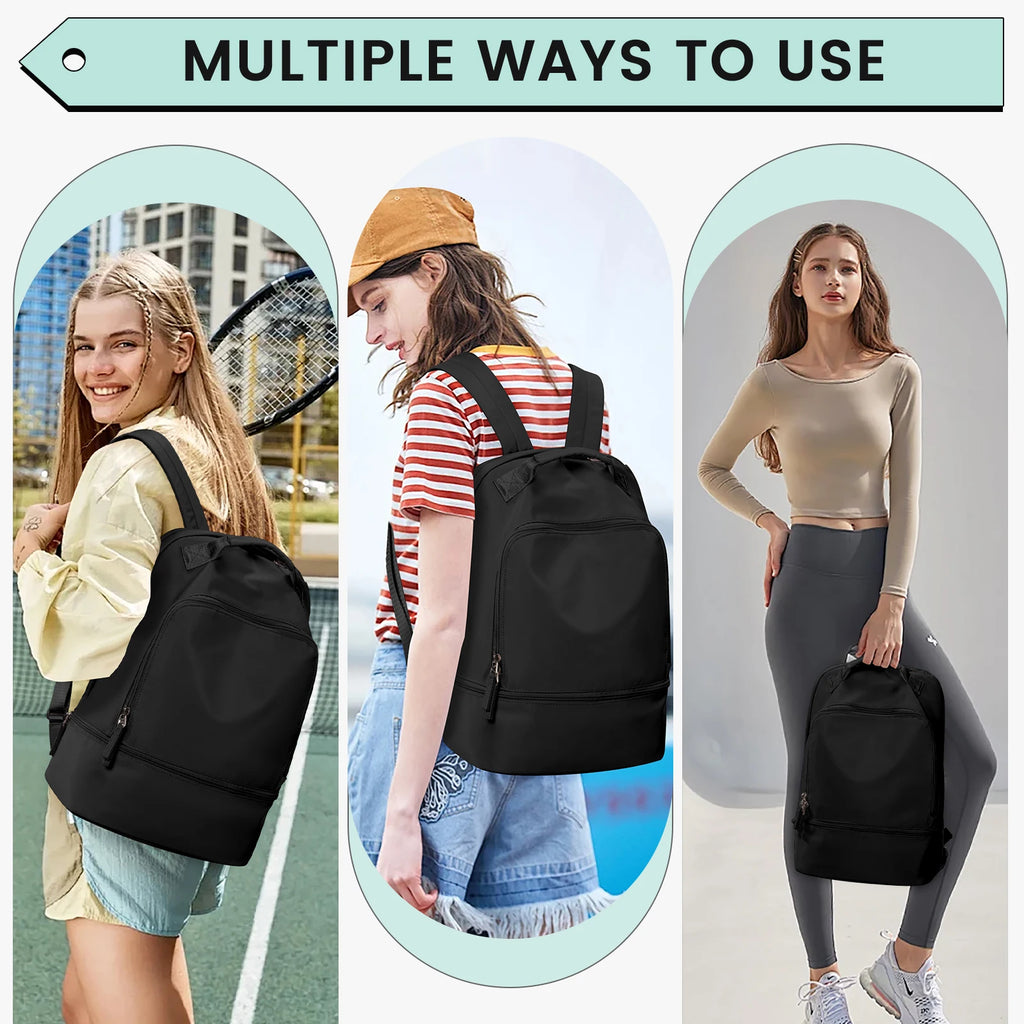 Bolsa de Academia Feminina, Mala de Viagem Pessoal com Compartimento para Sapatos, Mochila de Viagem Feminina, Mochila Esportiva Ideal para Tênis, Natação