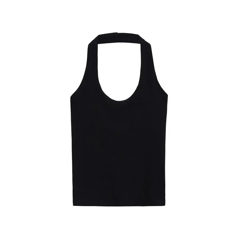 Verão Novo Moda Feminina Slim Fit Sem Costas Básico Versátil Top Gola Halter 4424308 Estilo Casual Curto - P Amarelo