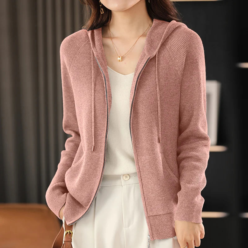 Cardigã Feminino Outono Inverno Gola Dobrável Zíper Frontal Cardigã Grosso Solto Suéter Básico Quente Tricô Casual Coreano Casaco - preto XL
