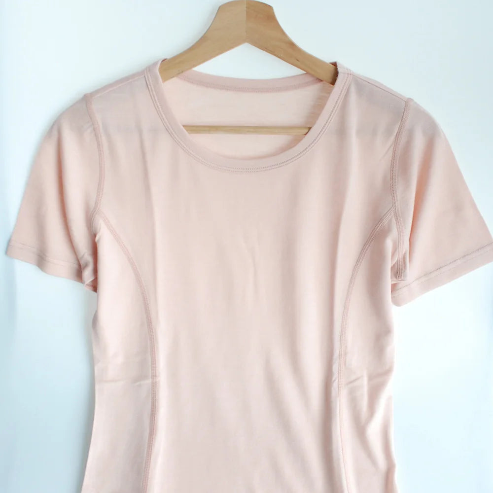 Camiseta Feminina de Lã Merino Manga Curta Gola Redonda Camada Base Próxima à Pele Roupas Esportivas Secagem Rápida - 16.6micro200GSM G (Tórax 96cm)