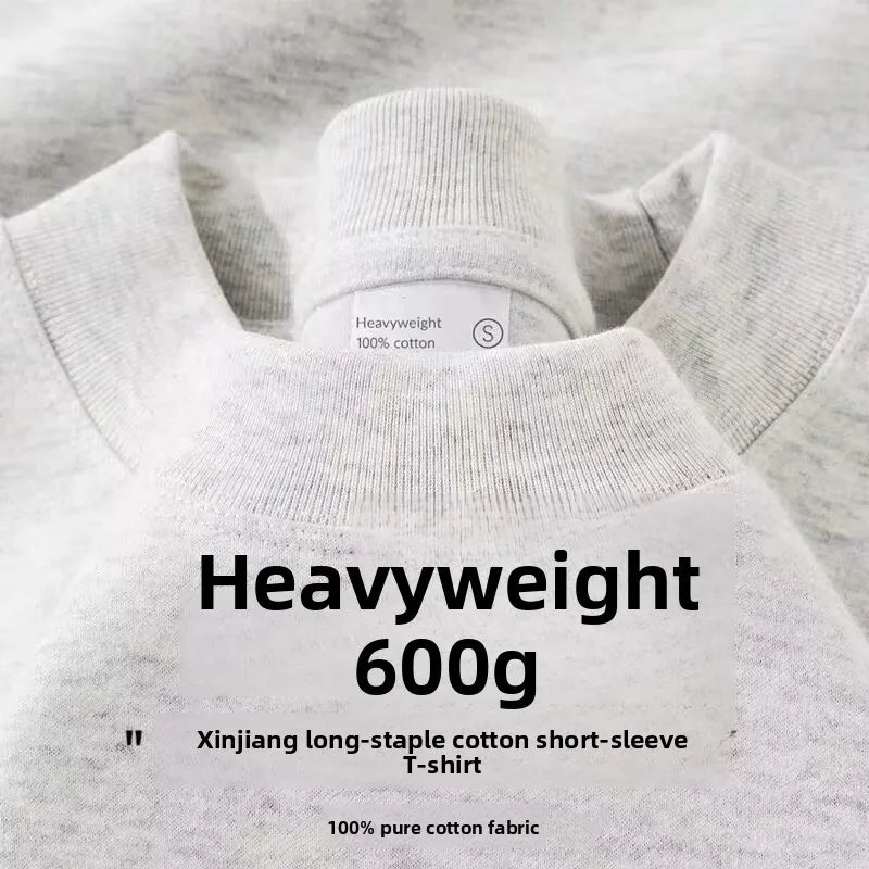 600g Heavyweight Pure Cotton Ort Sve T-irt Ex Summer Loose Casual Versatile  Color Base Irt Top