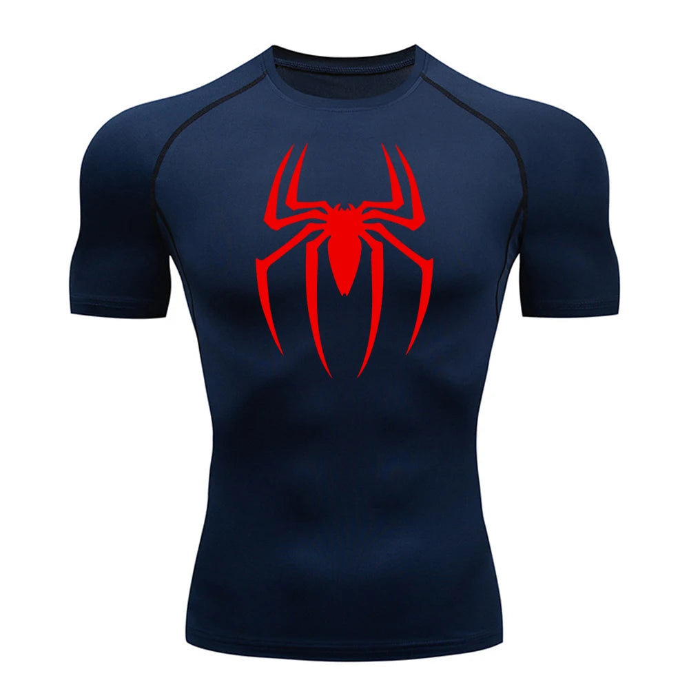 Camisa de Compressão Masculina Estampa Aranha 2025, Camiseta Secagem Rápida, Jersey para Academia e Corrida, Manga Curta Respirável, Primavera, Verão, P-3G