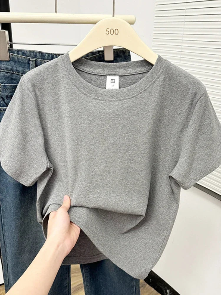 2026 Verão Nova Camiseta Casual de Alta Qualidade Sexy Manga Curta Tendência da Moda Sólida Roupa Feminina Blusas Y2k