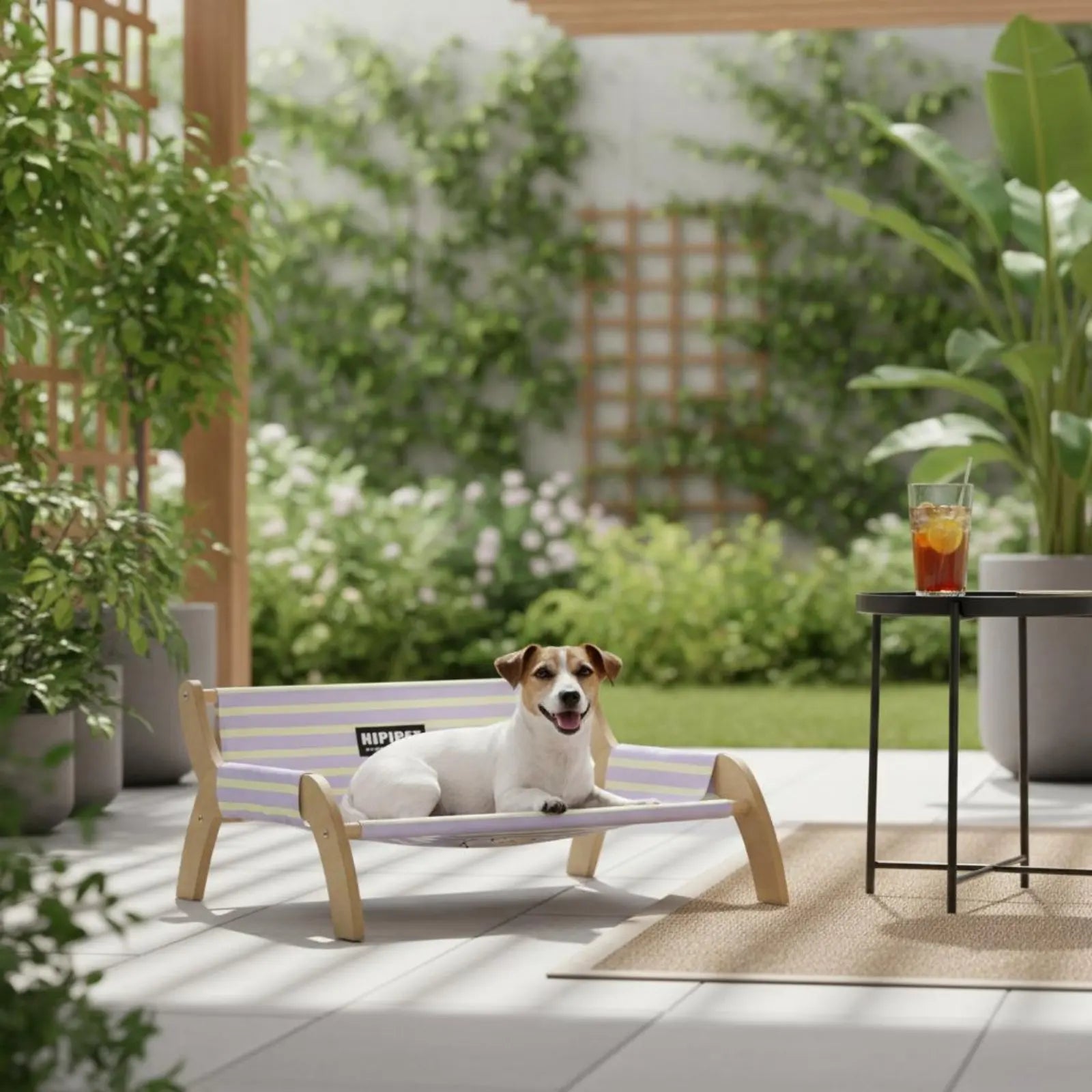 Cama Elevada para Pets com Estrutura de Madeira Respirável, Ideal para o Verão e Resistente à Umidade