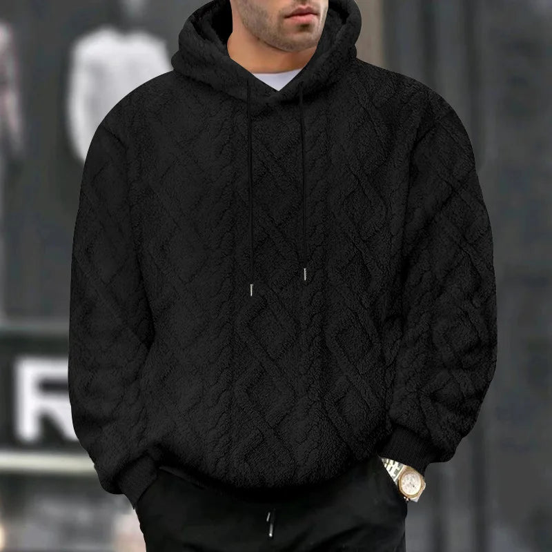 Jaqueta suéter pulôver com capuz e zíper, jaquard de veludo dupla face, tendência esportiva, casual masculina, outono e inverno