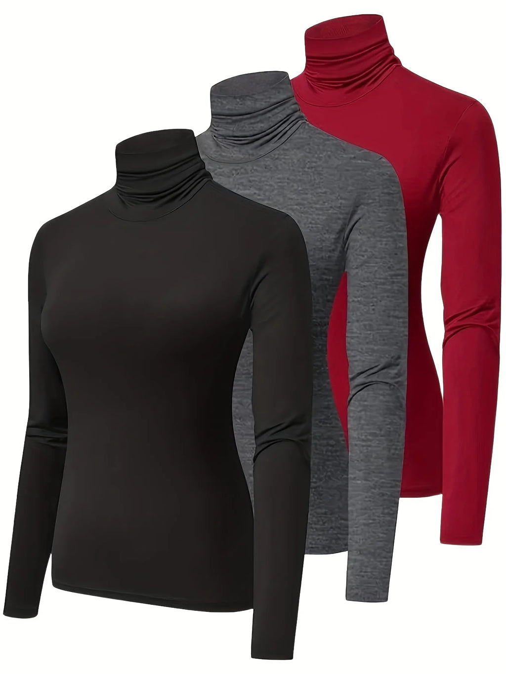 Conjunto Feminino de Blusa Gola Alta e Camiseta em Tricô Macio Casual Manga Longa para Primavera Outono Essenciais Estilosos para o Guarda-Roupa - preto GGG