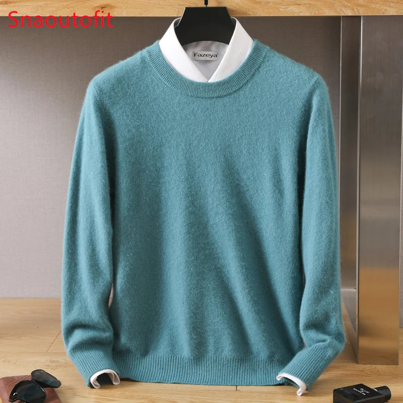 Suéter Masculino 100% Cashmere de Visom Puro, Gola Redonda, Pulôveres de Malha, Suéter Outono e Inverno Novo, Mangas Compridas, Suéteres de Alta Qualidade, Blusas de Visom