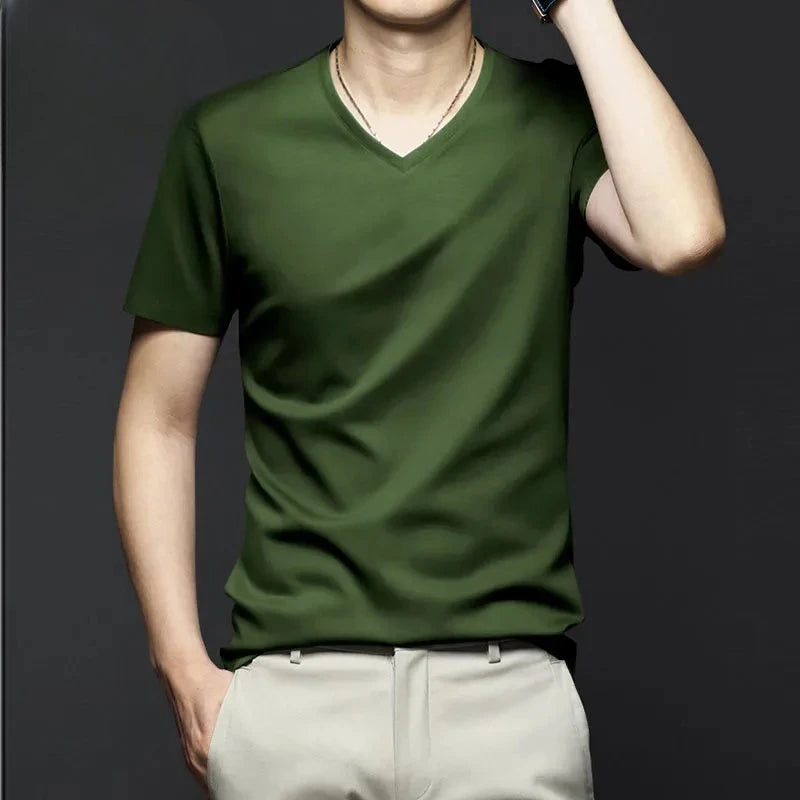 Minglu Modal Summer Men's T-shirts High Quality Short Sleeve Solid Color Round Collar Simple Casual Male Tees Plus Size 5XL