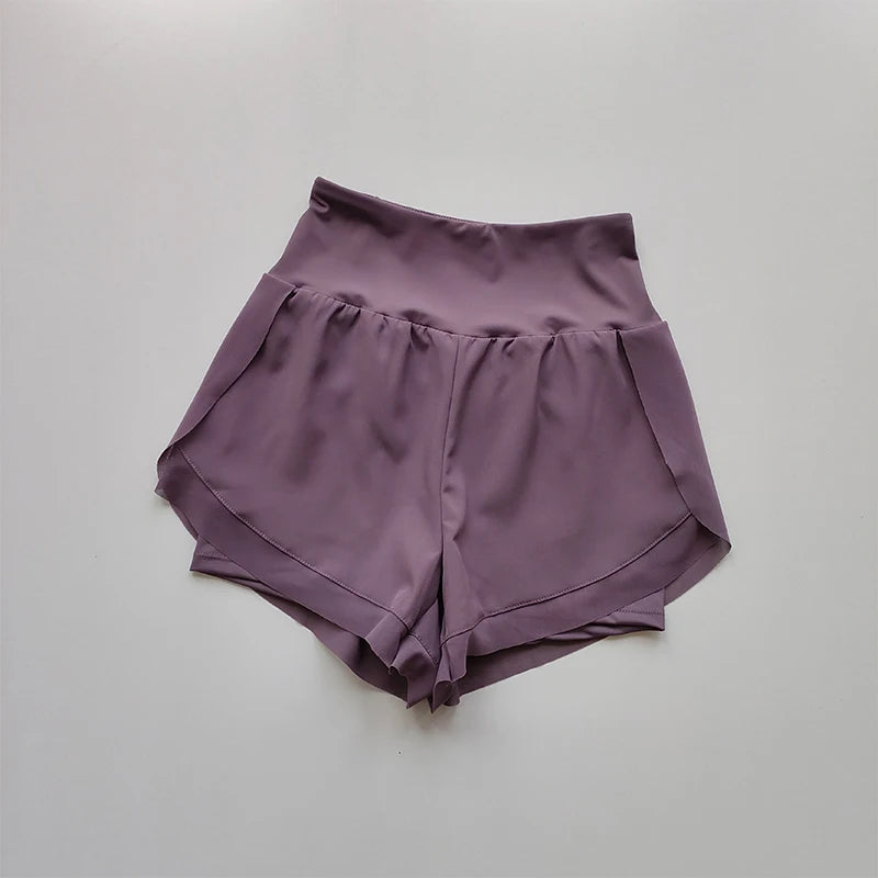 Shorts Esportivos Femininos de Verão em Tela 2 em 1 de Secagem Rápida para Yoga Shorts Respiráveis para Fitness Shorts de Corrida de Cintura Alta