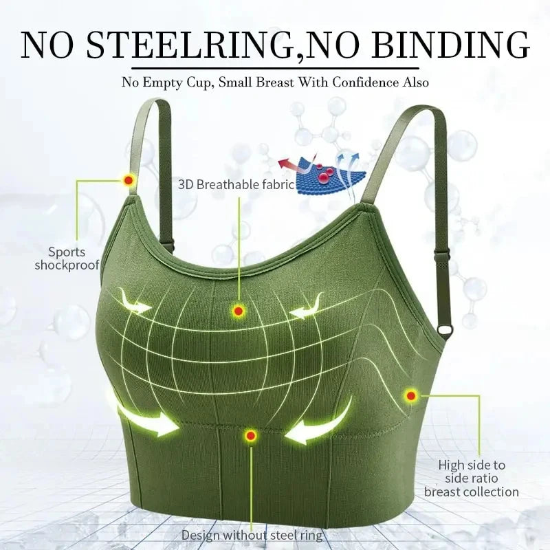 Sutiã Esportivo Sem Costura Feminino Backless Top de Ginástica Feminino Roupa Íntima Feminina Alça de Ombro Ajustável Acolchoada Colete de Yoga Bralette