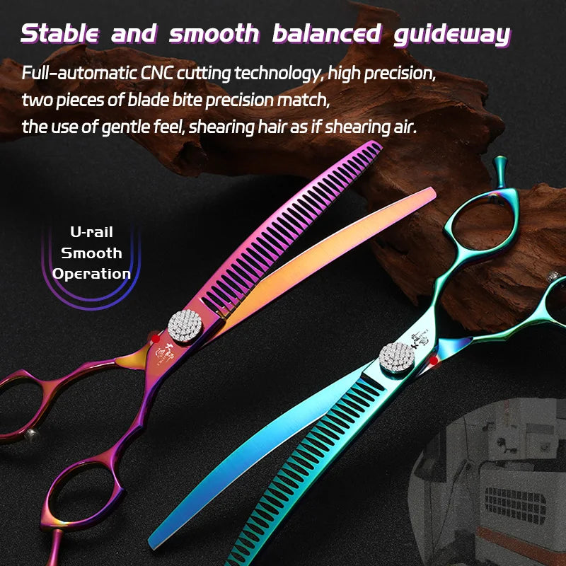 Tesouras de Tosa para Cães Fenice Professional 7.0/7.25/7.5 Polegadas JP440C Coloridas Curvas Desbaste Chunkers para Rosto e Corpo de Cães