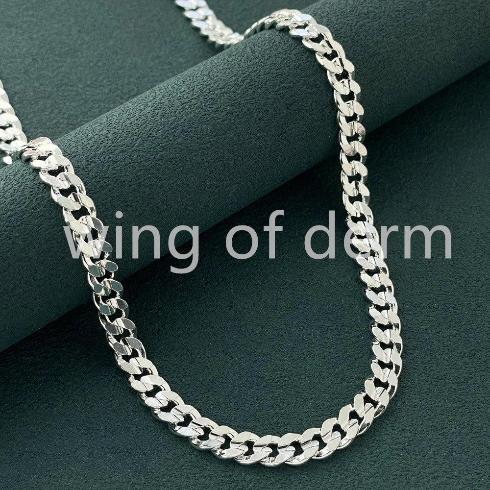 50-60cm 925 Sterling Silver 7mm Men's Cuban Sideways Necklace Bracelet Set Luxury Quality Jewelry Accessories