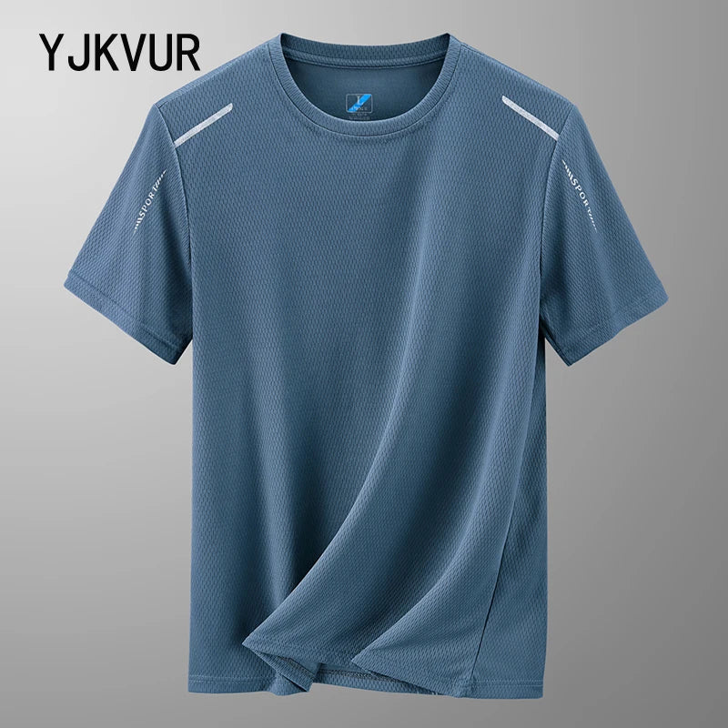 Camisetas Masculinas de Verão 2026 de Secagem Rápida YJKVUR com Gola Redonda e Absorção de Umidade, Malha, Esportivas, para Corrida, Academia, Treino, Mangas Curtas