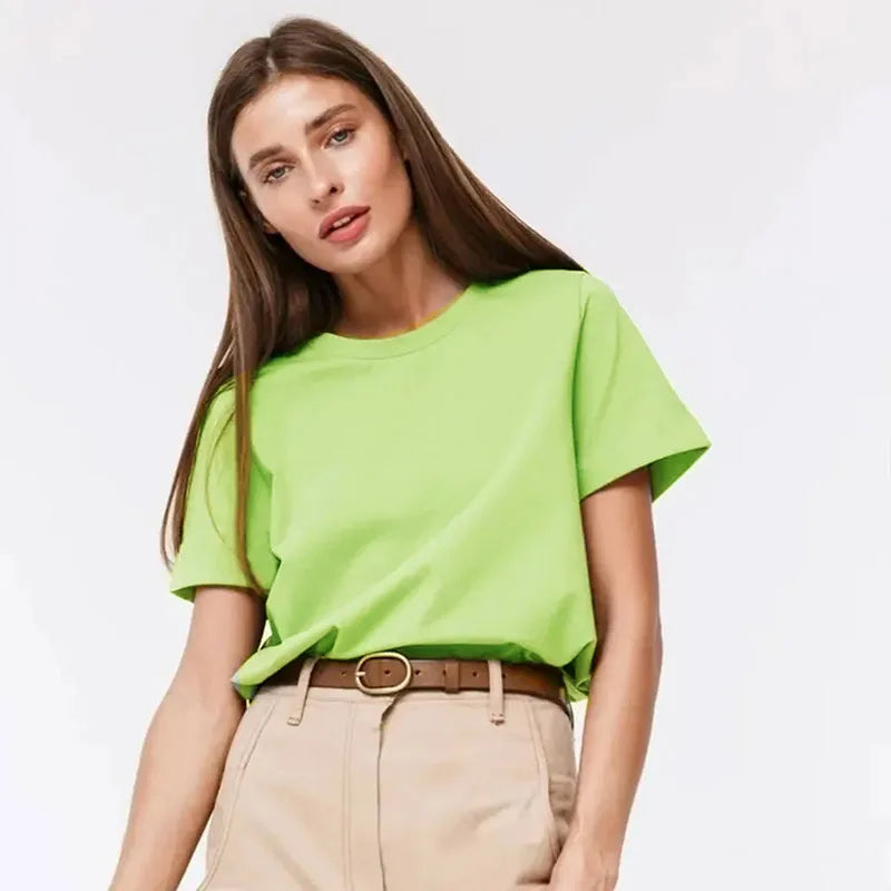 Camiseta Feminina 3XG 4XG 100 Algodão Oversized Casual Lisa Manga Curta Verão Top Básico de Rua Roupa de Qualidade - Rosa 4XG