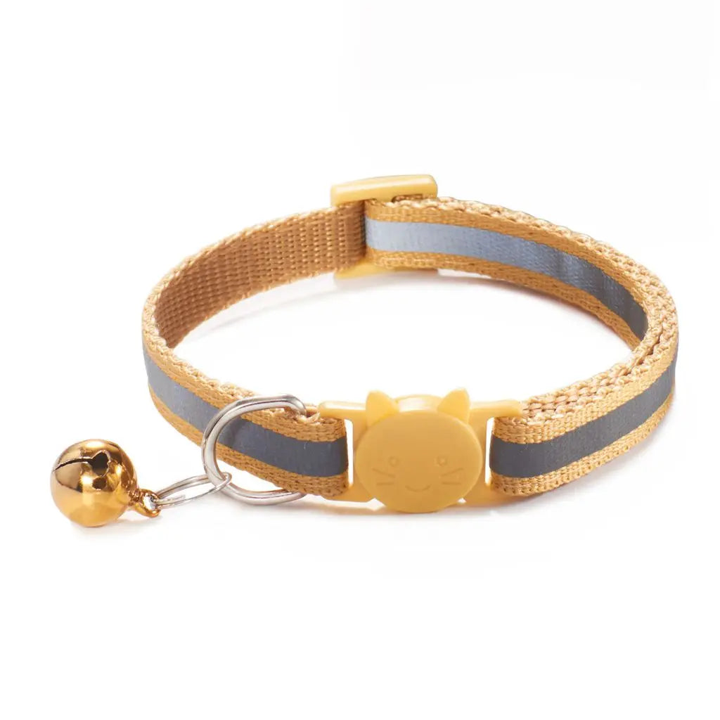 Coleira para Gatos com Sino Ajustável e Fivela de Nylon com Padrão de Cabeça de Gato, Acessório para Decoração de Pescoço de Gato, Acessório para Animais de Estimação