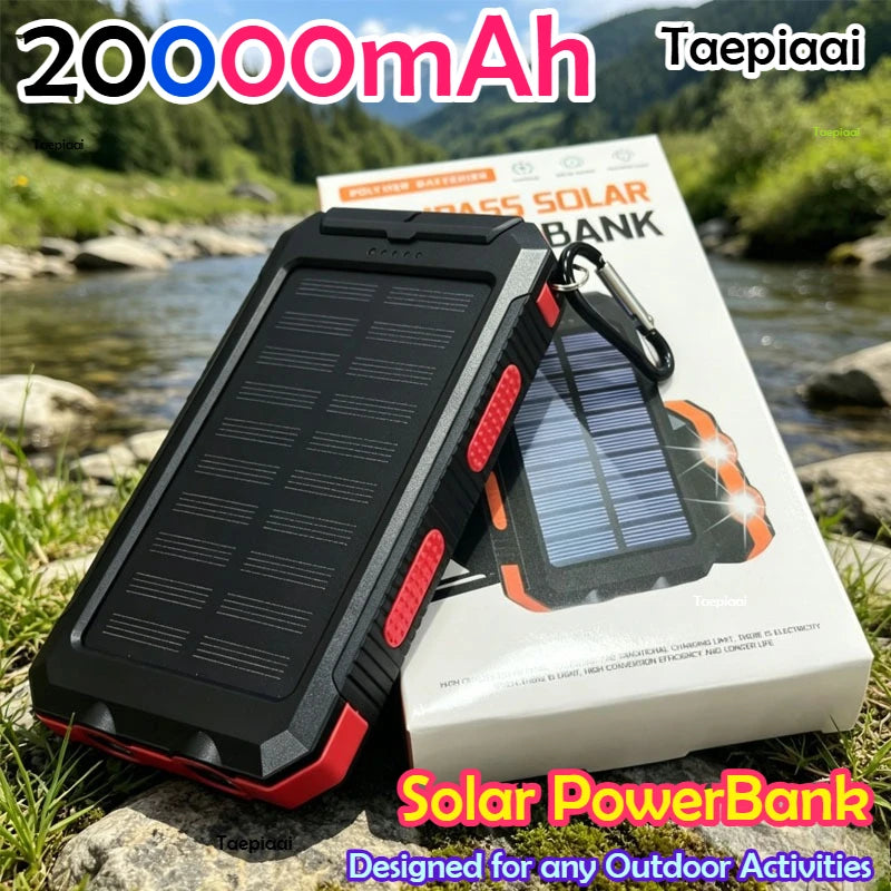 Solar Power Bank 20000mAh Portable Charging Strong LED Light
