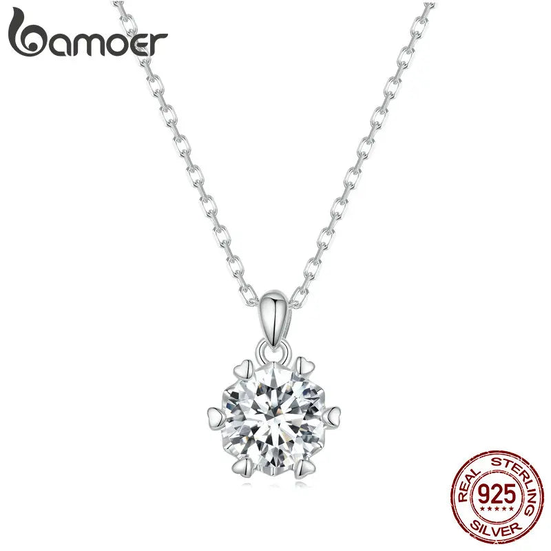 BAMOER Colar Pingente Moissanite 1 Quilate para Mulheres Joia Fina de Prata Esterlina 925 de Alta Qualidade para Festa de Casamento Noiva 3 Cores