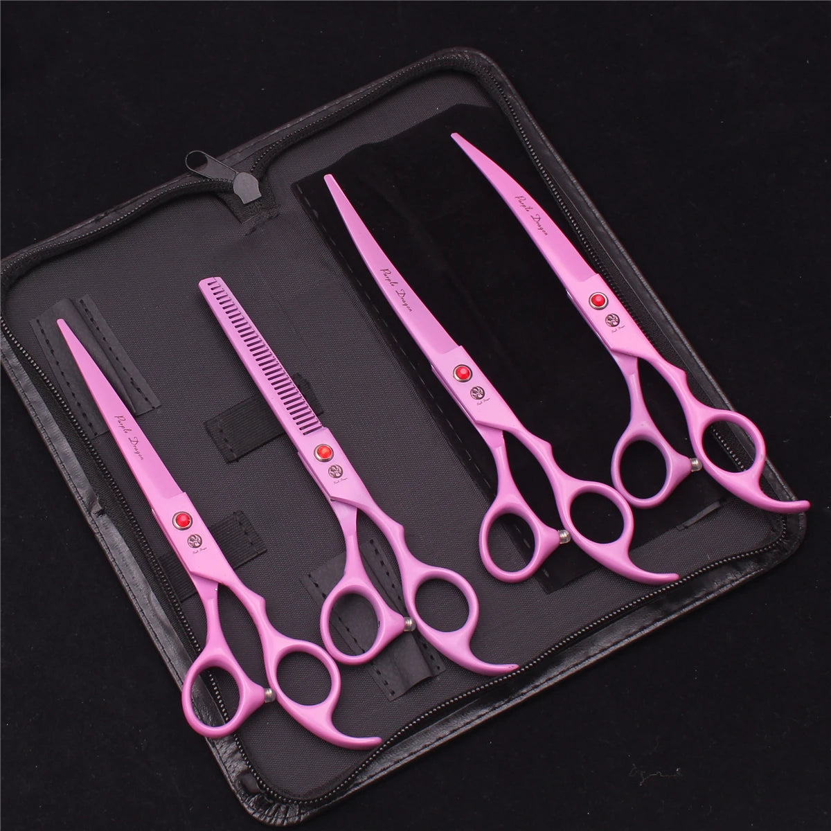 Tesouras de Tosa para Animais de Estimação Purple Dragon Japão Aço Inoxidável Rosa Curva para Cães Tesouras de Desbaste para Cães Tesouras Chunker Z3003