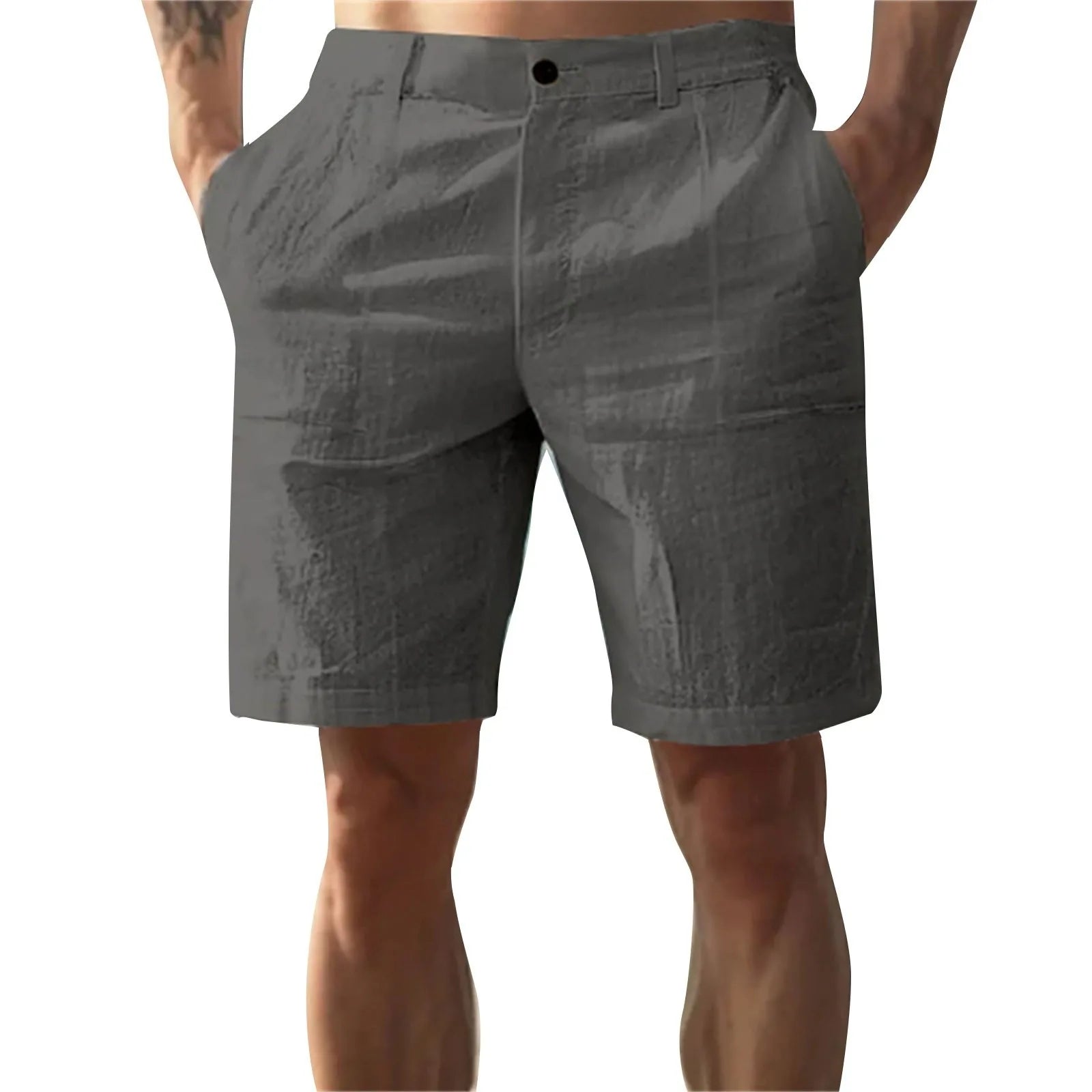 Calças Masculinas de Linho com Cor Sólida Casuais para Praia, Respiráveis, Confortáveis e Retas, Curtas, Estilo Havaiano para Férias de 2025
