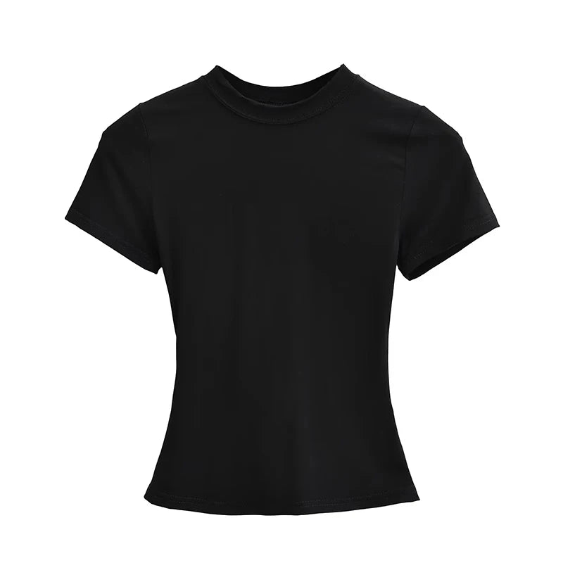 2025 Nova Camiseta Casual de Alta Qualidade Sexy Slim Manga Curta Tendência da Moda Sólida Roupa Feminina Blusas y2k