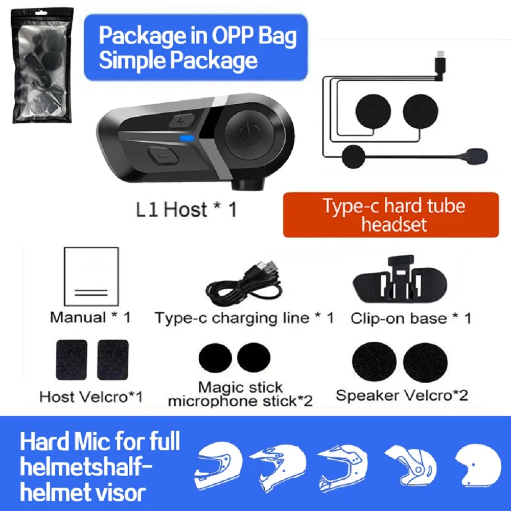 Bluetooth 5.3 Capacete Fone de Ouvido Sem Fio Chamada Mãos-Livres Kit Telefone Motocicleta À Prova D'água Fone de Ouvido Música Speaker Moto